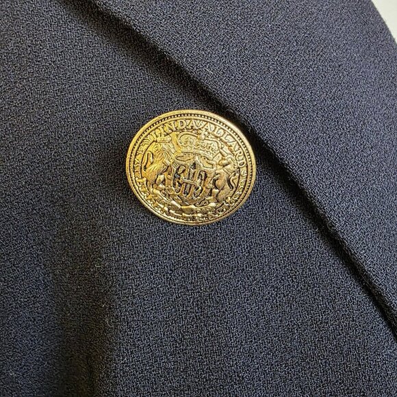 Linda Allard Ellen Tracy Blazer Women’s 8 Navy Wool Double Breasted Gold - Picture 12 of 16